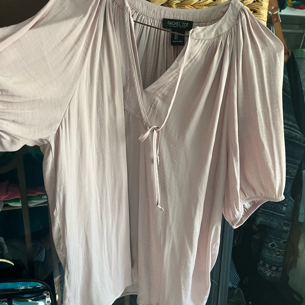 Rachel Zoe Pale Blush V-Neck Tie Peasant Blouse